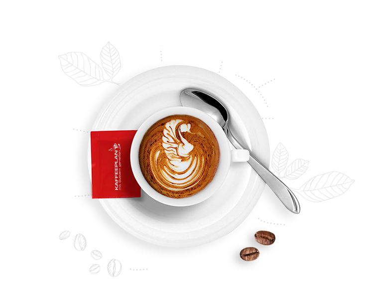 Kaffeetasse mit Cappucchino, Latte Art, Kaffeeplan